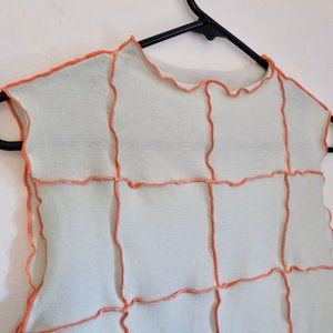 Windowpane Stitch Trim Crop Top